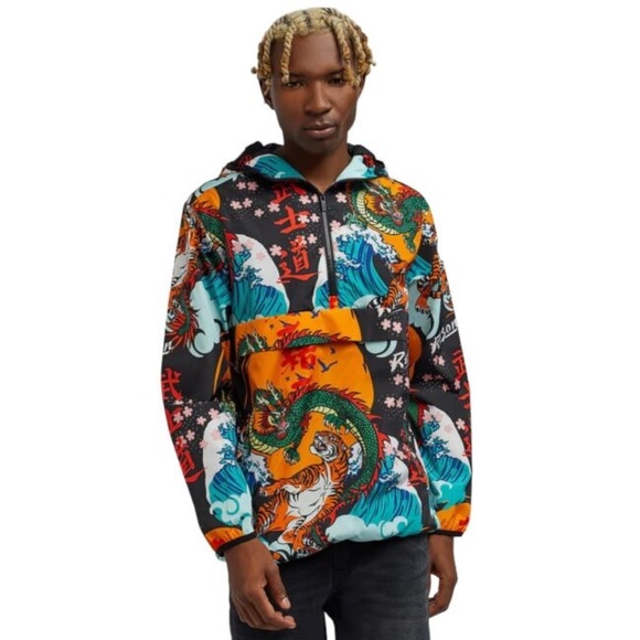 •Kanji• Japan Print Half Zip Pull Over Jacket - Picture 2 of 7